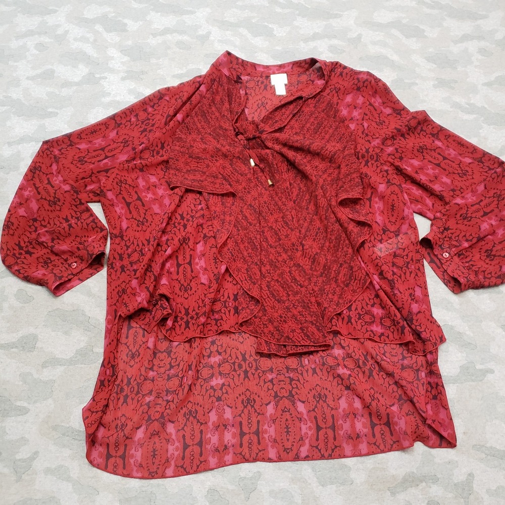 Chico's Top Womens 4 Red Pullover 3/4 Sleeve